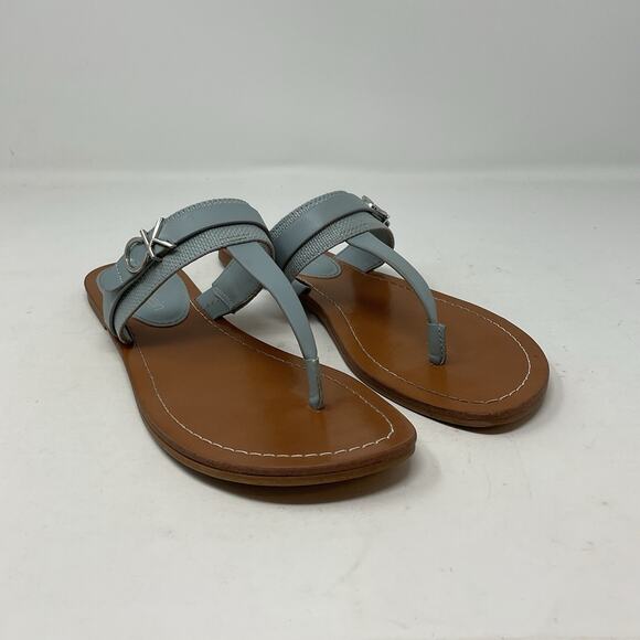 Calvin Klein Sandals Womens 10M Blue Flats Slip On Silver CK Logo - Picture 1 of 12